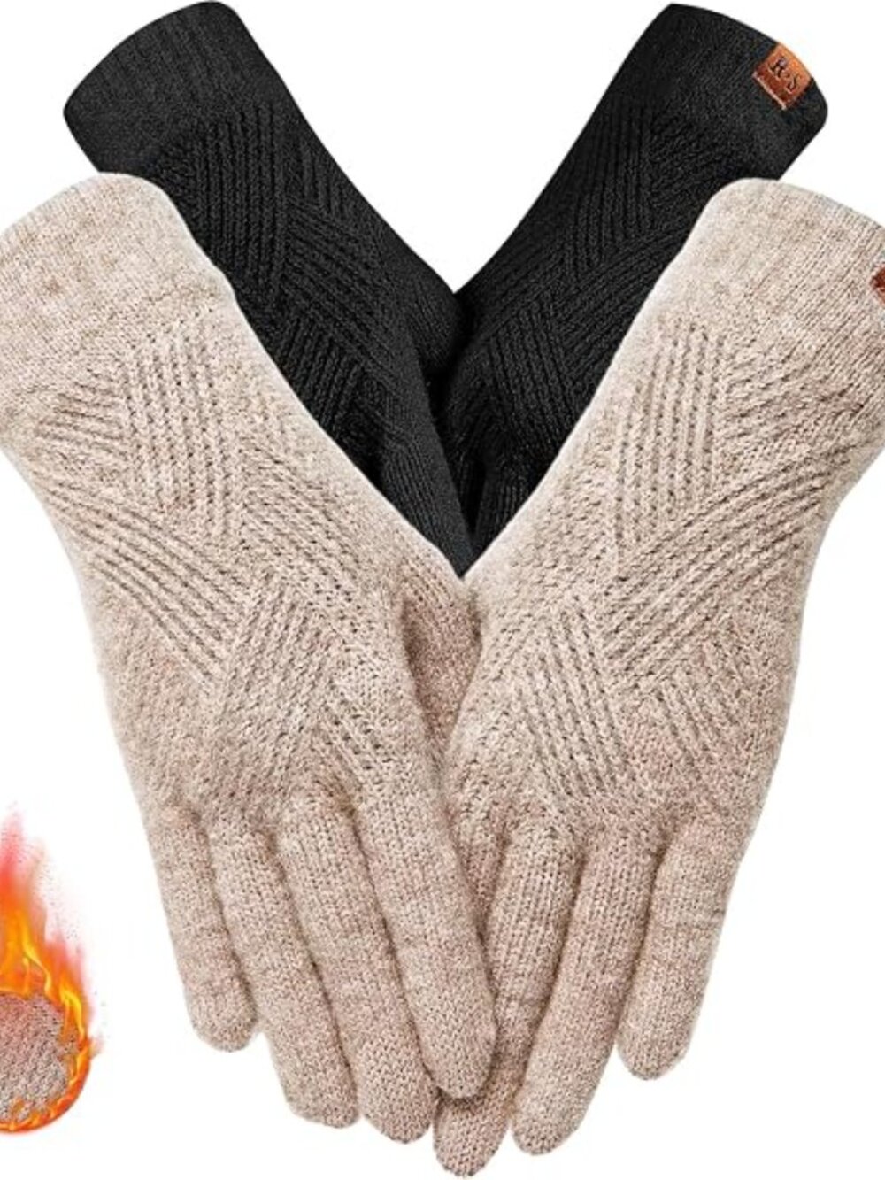 〽️Women's Black khaki High Stretch Warm Christmas Gift Winter Acrylic Gloves